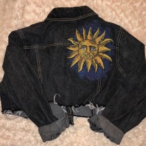 Hand painted cropped denim jacket